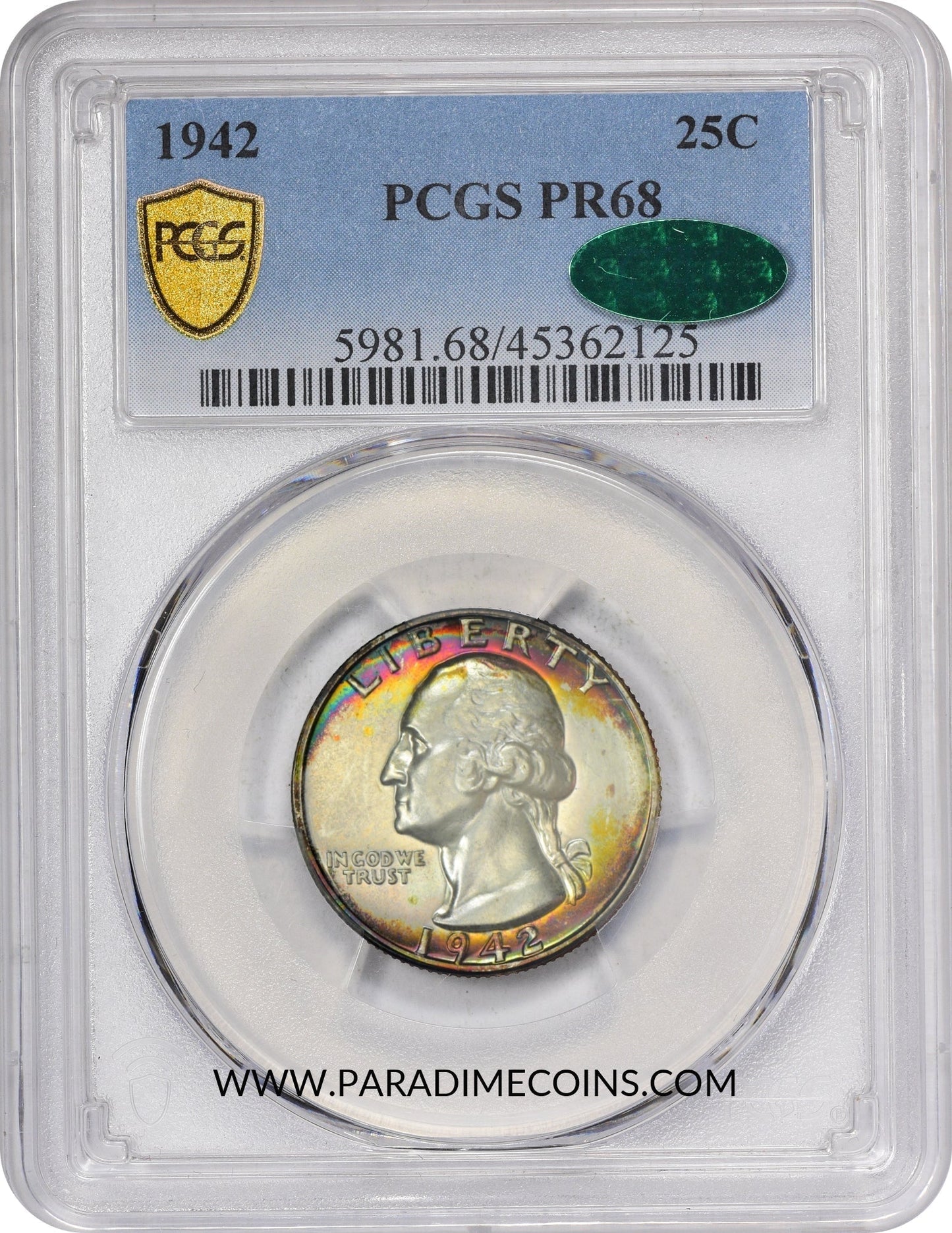 1942 25C PR68 PCGS CAC - Paradime Coins | PCGS NGC CACG CAC Rare US Numismatic Coins For Sale