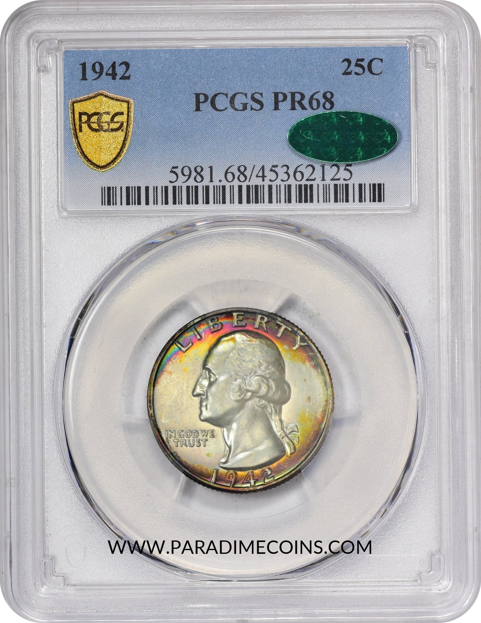 1942 25C PR68 PCGS CAC - Paradime Coins | PCGS NGC CACG CAC Rare US Numismatic Coins For Sale