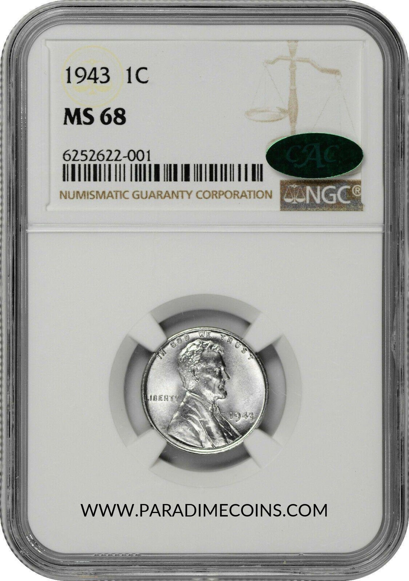 1943 1C STEEL MS68 NGC CAC - Paradime Coins | PCGS NGC CACG CAC Rare US Numismatic Coins For Sale