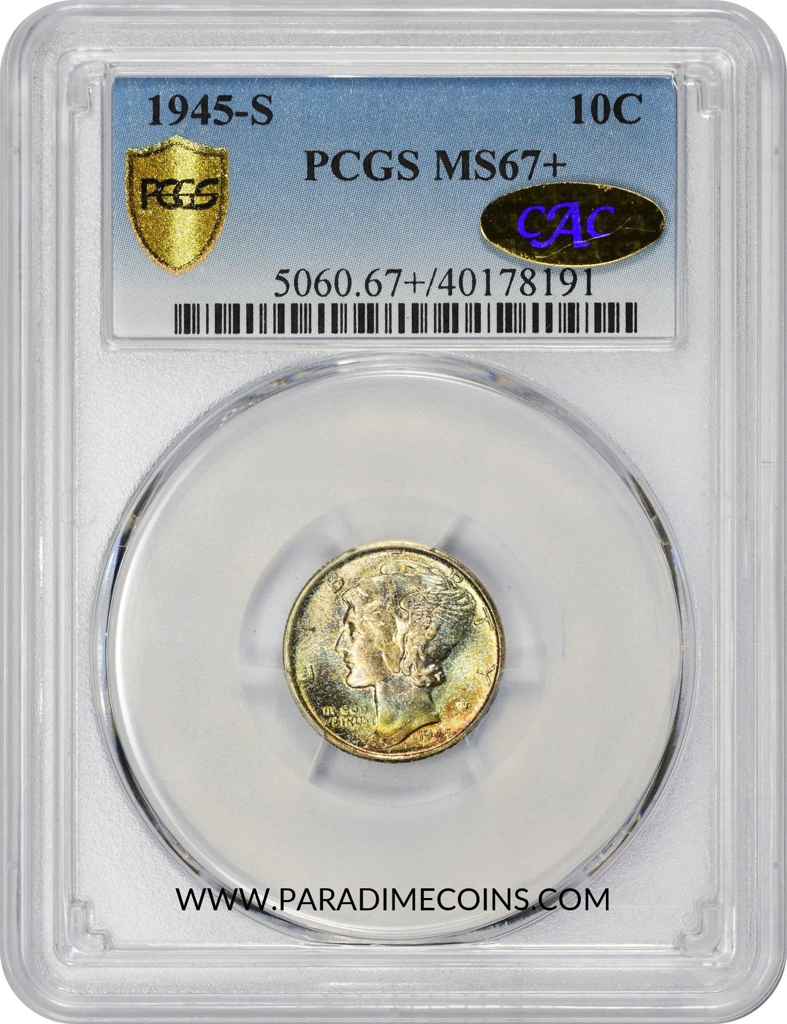 1945-S 10C MS67+ PCGS GOLD CAC - Paradime Coins | PCGS NGC CACG CAC Rare US Numismatic Coins For Sale