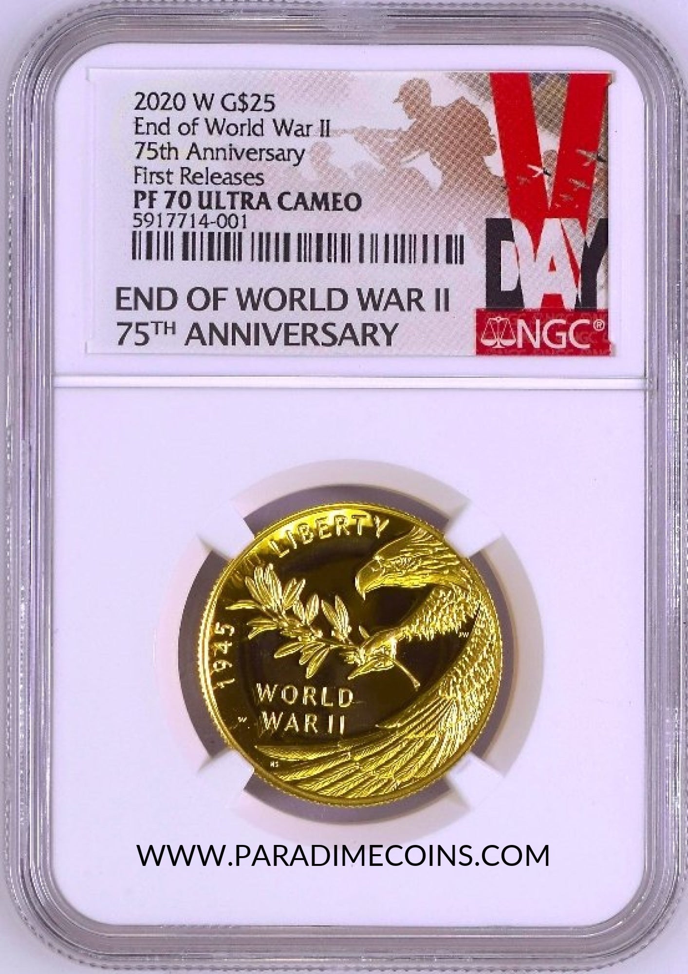 2020-W End of WW2 75th Anniversary First Releases G$25 Medal PF70UCAM NGC - Paradime Coins | PCGS NGC CACG CAC Rare US Numismatic Coins For Sale
