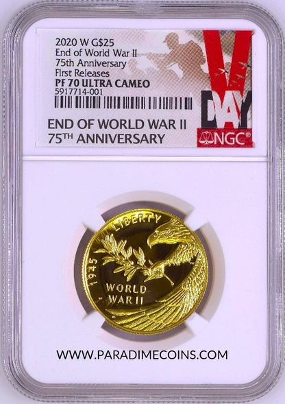 2020-W End of WW2 75th Anniversary First Releases G$25 Medal PF70UCAM NGC - Paradime Coins | PCGS NGC CACG CAC Rare US Numismatic Coins For Sale