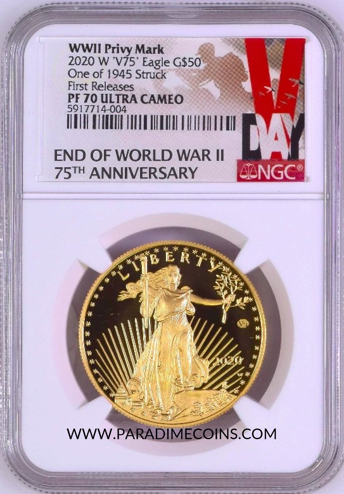 2020-W V75 $50 WWII Privy NGC PF70UCAM First Releases 20XE American Gold Eagle #1 - Paradime Coins | PCGS NGC CACG CAC Rare US Numismatic Coins For Sale