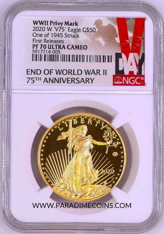 2020-W V75 $50 WWII Privy NGC PF70UCAM First Releases 20XE American Gold Eagle #2 - Paradime Coins | PCGS NGC CACG CAC Rare US Numismatic Coins For Sale