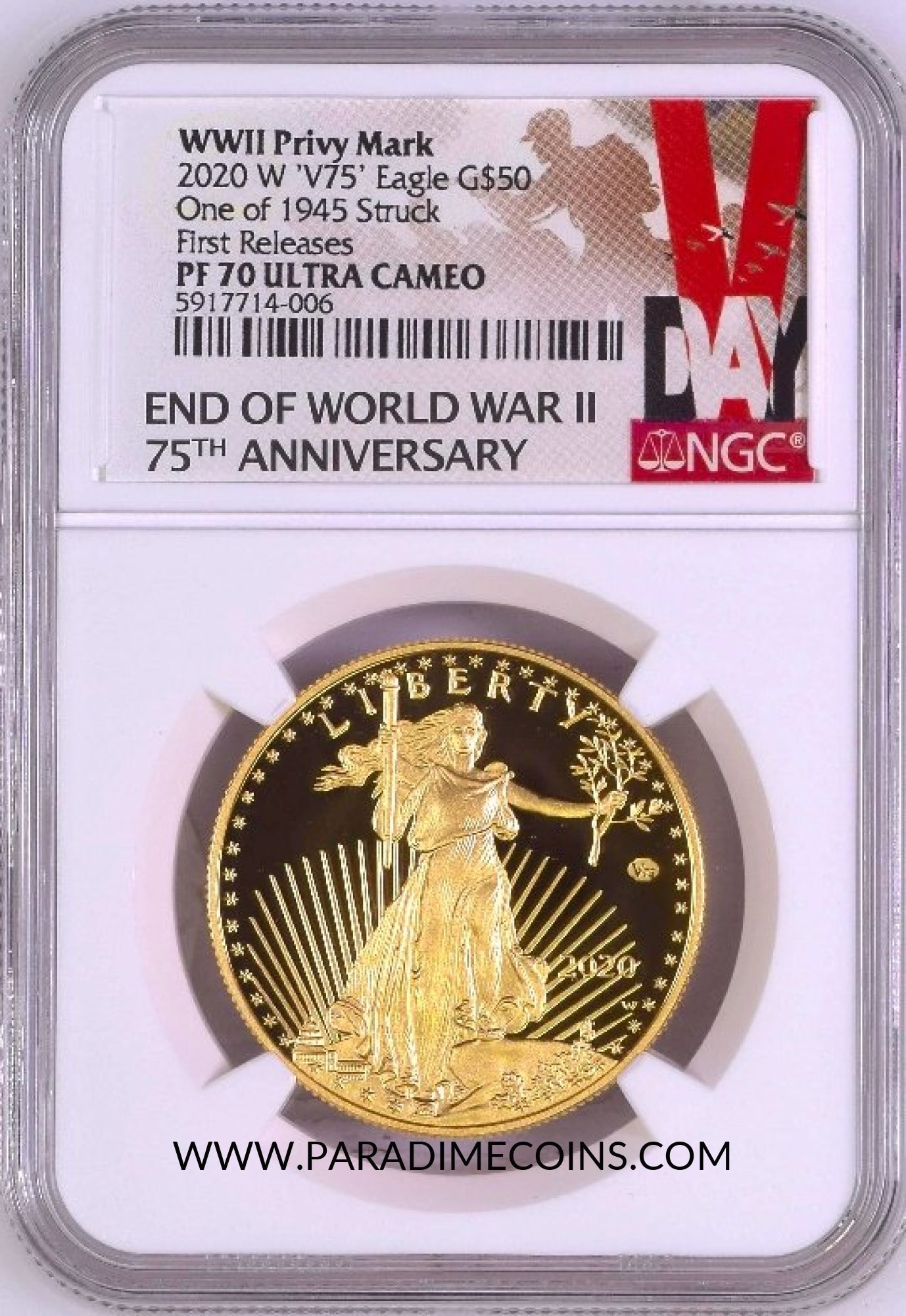 2020-W V75 $50 WWII Privy NGC PF70UCAM First Releases 20XE American Gold Eagle #3 - Paradime Coins | PCGS NGC CACG CAC Rare US Numismatic Coins For Sale