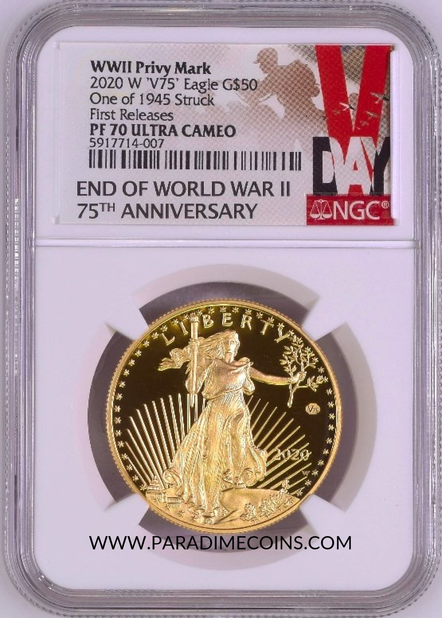 2020-W V75 $50 WWII Privy NGC PF70UCAM First Releases 20XE American Gold Eagle #4 - Paradime Coins | PCGS NGC CACG CAC Rare US Numismatic Coins For Sale