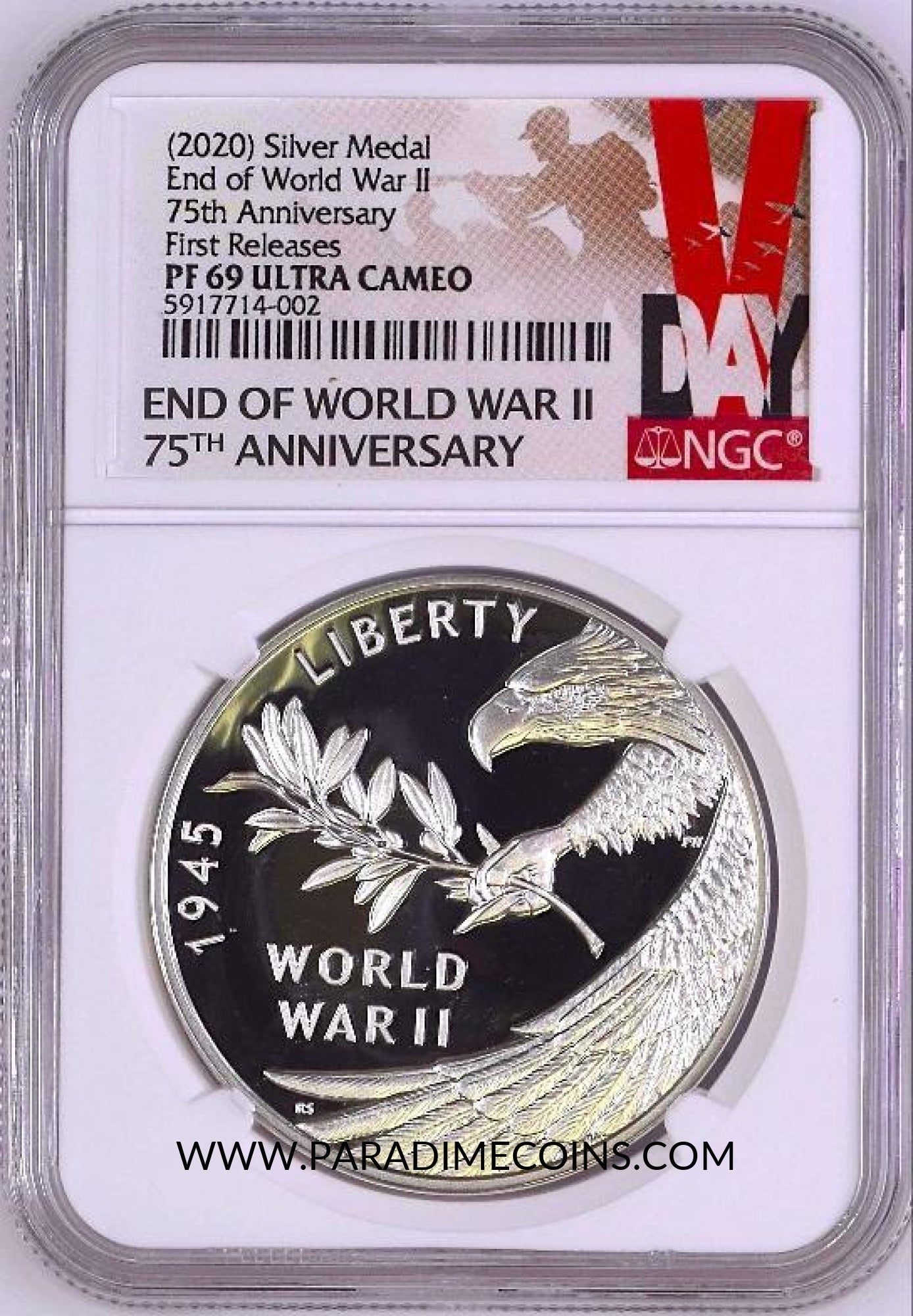 (2020)Silver End of WW2 Medal 75th Anniversary NGC First Releases PF69UCAM - Paradime Coins | PCGS NGC CACG CAC Rare US Numismatic Coins For Sale
